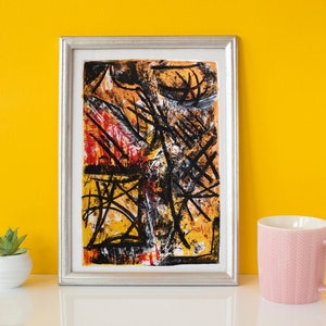 Monoprint, expressive movement, oil on paper DIN A4 format