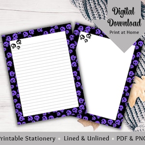 Pastel Goth Halloween Stationery, Printable Gothic Junk Journal, Notepad,Letterheads,Skulls Digital Letter Writing Paper,Cute Stationary Set