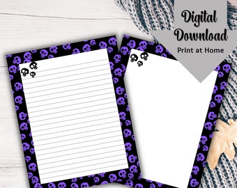Pastel Goth Halloween Stationery, Printable Gothic Junk Journal, Notepad,Letterheads,Skulls Digital Letter Writing Paper,Cute Stationary Set