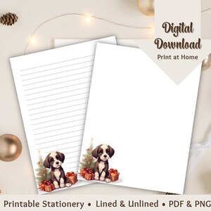 Christmas Stationery Printable Stationery Puppy Letter Writing Stationery Paper Lined Blank Digital Junk Journal Cute Christmas Stationary