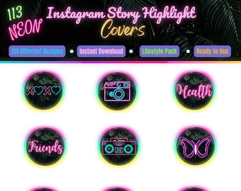 113 Palm Leaves Neon Instagram Story Highlight Covers, Vibrant Colorful Social Media Icons,Beauty,Lifestyle, Cute Trendy Insta Stories Cover