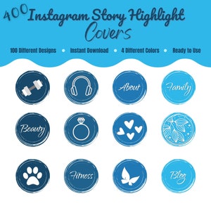 400 portadas destacadas de la historia de Instagram azul, paquete de iconos de historias de IG, iconos de redes sociales, portadas destacadas de IG, aspectos destacados de arte de línea minimalista