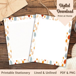 Herbst Briefpapier druckbare Briefpapier Herbst Brief schreiben Briefpapier Liniert & Blank US Letter A5 Sofort Download Herbst Briefpapier
