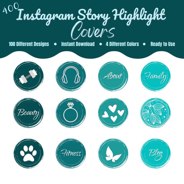 400 Teal Instagram Highlight Covers, IG Story Covers, Highlight Covers for Instagram, ig Template, IG Icons, Insta minimalist highlights