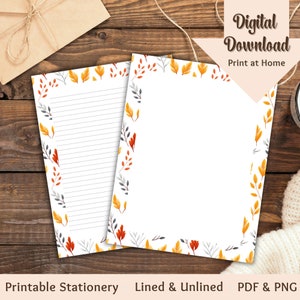 Artigos de papelaria de outono Conjunto de papelaria fofo para impressão de cartas de outono Papel forrado e sem forro Carta dos EUA A5 Download instantâneo Outono estacionário