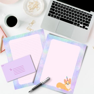 Papelería imprimible Kawaii linda, papel de carta Kawaii digital, papel de escritura Corgi, papelería para perros imprimible, forrado y sin forro, carta de EE. UU., A4