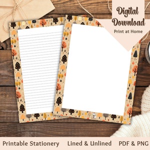 Otoño estacionario papelería imprimible carta de otoño escritura papelería papel forrado y diario digital en blanco Descarga instantánea papelería de otoño