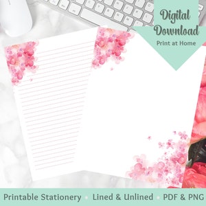 Spring Blossoms Valentine Stationery-Cute Stationary Set-Printable Letter Writing Paper-Lined & Unlined US Letter-A4-Downloadable Stationery