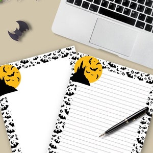Halloween Bat Stationery Set, Seasonal Themed Printable Letter Writing Paper, Journal, Notepad, Digital Lined & Unlined Autumn Stationary