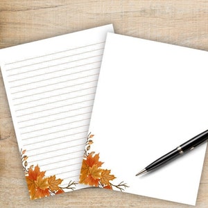 Conjunto de ramas de papelería de otoño, estacionario con temática de otoño imprimible, papel de escritura de cartas digitales, diario, bloc de notas, membrete, forrado y sin forro