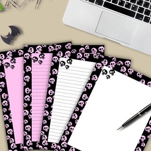 Papelería de Halloween gótico pastel, diario basura gótico imprimible, bloc de notas, membretes, papel de escritura de cartas digitales de calaveras, lindo conjunto estacionario