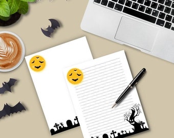 Cute Halloween Stationery Set, Printable Fall Letter Writing Paper, Lined & Unlined Digital Download Stationary, Notepad, Journal,Invitation