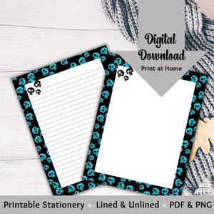 Pastel Goth Halloween Stationery, Printable Gothic Junk Journal, Notepad,Letterheads,Skulls Digital Letter Writing Paper,Cute Stationary Set