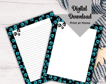Pastel Goth Halloween Stationery, Printable Gothic Junk Journal, Notepad,Letterheads,Skulls Digital Letter Writing Paper,Cute Stationary Set
