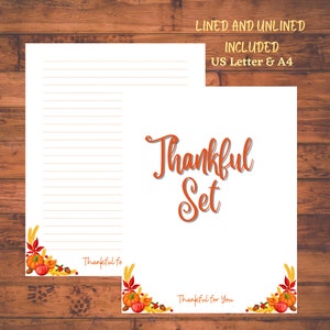 Papelería imprimible de otoño, papelería de Acción de Gracias, papel digital de otoño, escritura de cartas temáticas de temporada, descarga instantánea, forrado y en blanco