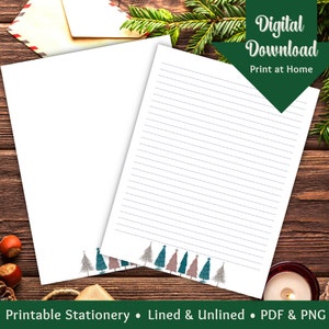 Conjunto de papelería de invierno, papelería navideña boho, plantillas de membrete navideño imprimibles, bloc de notas, diario, álbum de recortes, papel para escribir cartas