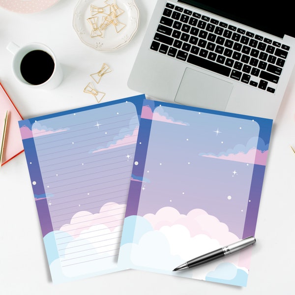 Night Sky Stationery - Cute Stationery Set - Printable Letter Writing Paper - Lined & Unlined US Letter - A4- Cute Downloadable Stationery