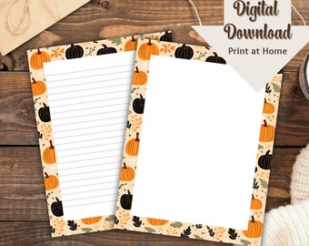 Boho Stationery Printable Stationery Fall Letter Writing Stationery Paper Lined & Blank Digital Journal Instant Download Autumn Stationary