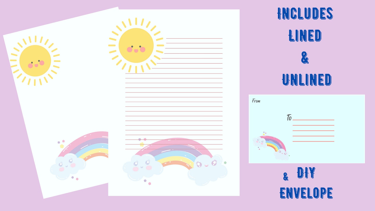 Kawaii Printable Stationery Set Rainbow Stationery Printable - Etsy