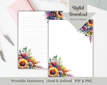 Printable Stationery Paper Letter Writing Paper Stationary Paper Lined Digital Journal Junk Journal Notepad Letterhead Writing Letters