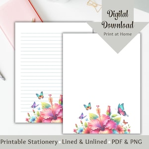 Papelería imprimible Papel para escribir cartas Papel estacionario Forrado Diario digital Diario basura Bloc de notas Membrete Escribir cartas