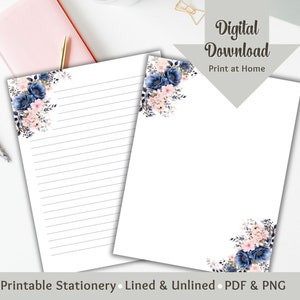 Floral Stationery Printable Letter Writing Paper Stationery Paper Lined & Blank Digital Journal Spring Stationary Junk Journal Notepad