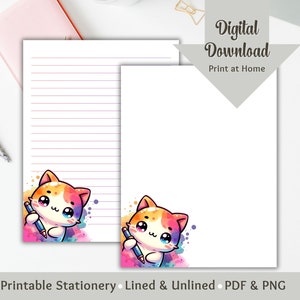 Set di cancelleria per gatti Kawaii Diario stampabile Carta per lettere stazionaria stampabile Carta a righe Carta di cancelleria Kawaii Diario spazzatura