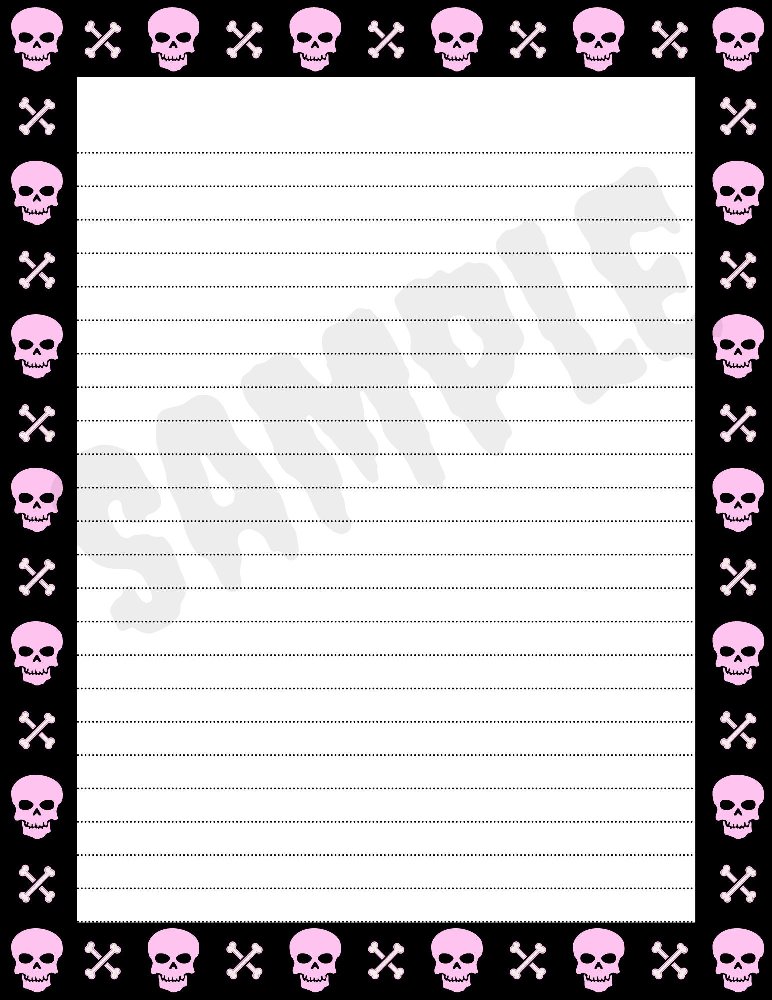 Skull &amp; Crossbones Halloween Stationery Set, Printable Cute Pastel Goth ...