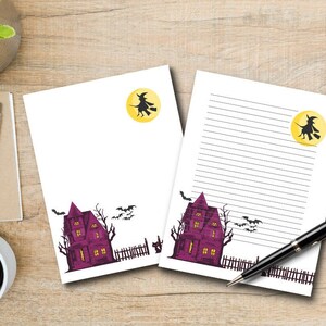 Cute Halloween Stationery for Kids, Haunted House Letter Paper, Printable Writing Paper, US Letter, A4, Digital Paper, Instant Download