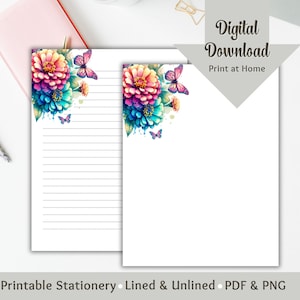 Papelería imprimible Papel para escribir cartas Papel estacionario Forrado Diario digital Diario basura Bloc de notas Membrete Escribir cartas