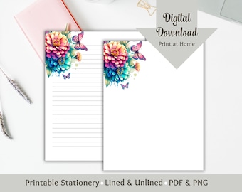 Printable Stationery Paper Letter Writing Paper Stationary Paper Lined Digital Journal Junk Journal Notepad Letterhead Writing Letters