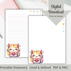 Lindo conjunto estacionario Papeles de diario imprimibles Carta estacionaria imprimible Escritura de papel rayado Papelería Kawaii Papelería con membrete Diario digital