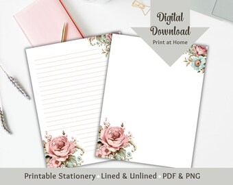 Papeterie florale imprimable lettre papier à lettres papier à lettres ligné et vierge journal numérique printemps papeterie indésirable journal bloc-notes