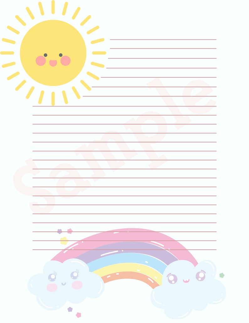 Kawaii Printable Stationery Set Rainbow Stationery Printable - Etsy