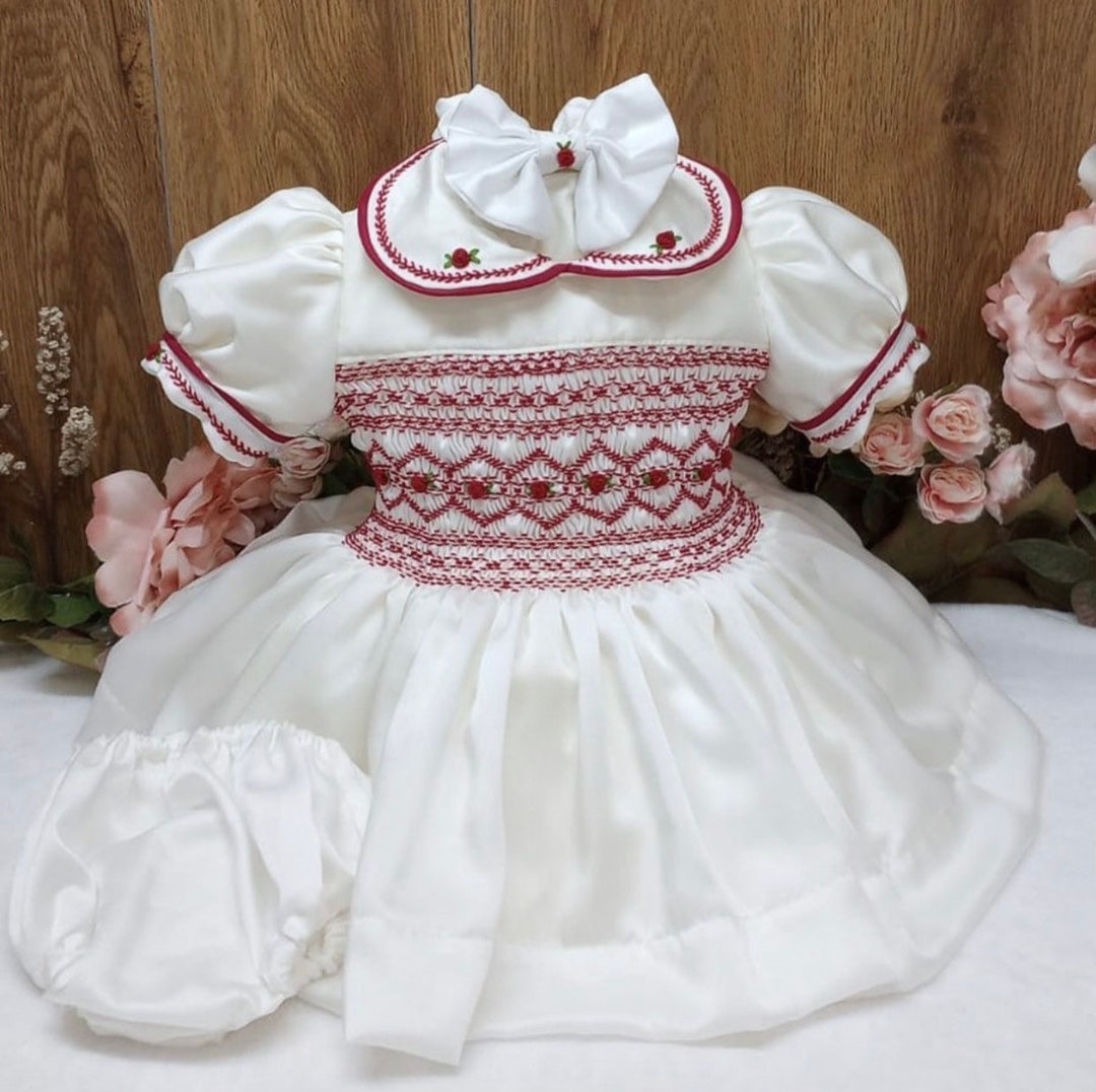 Green Corduroy Pearl Smocked Short Sleeve Bishop Dress main image 0