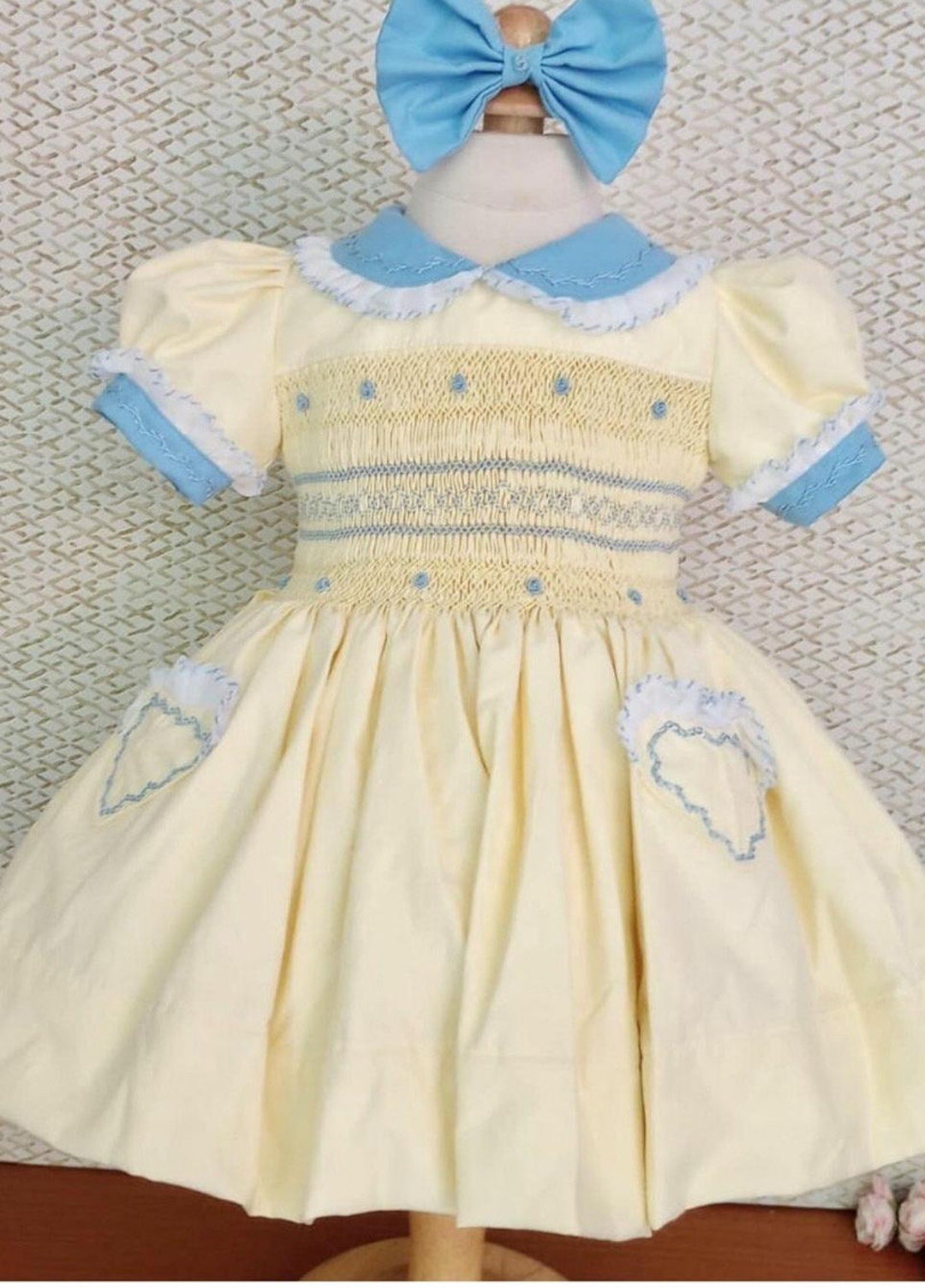 Pink and Blue Striped Smocked Bishop Dress with Anchor Embroidery