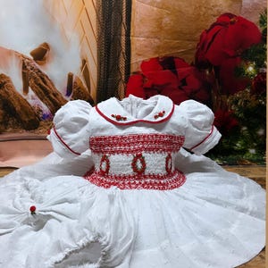 smocked christmas dress 18 months Baby Girls Red Corduroy Smocked Christmas Wreath Bishop Dress