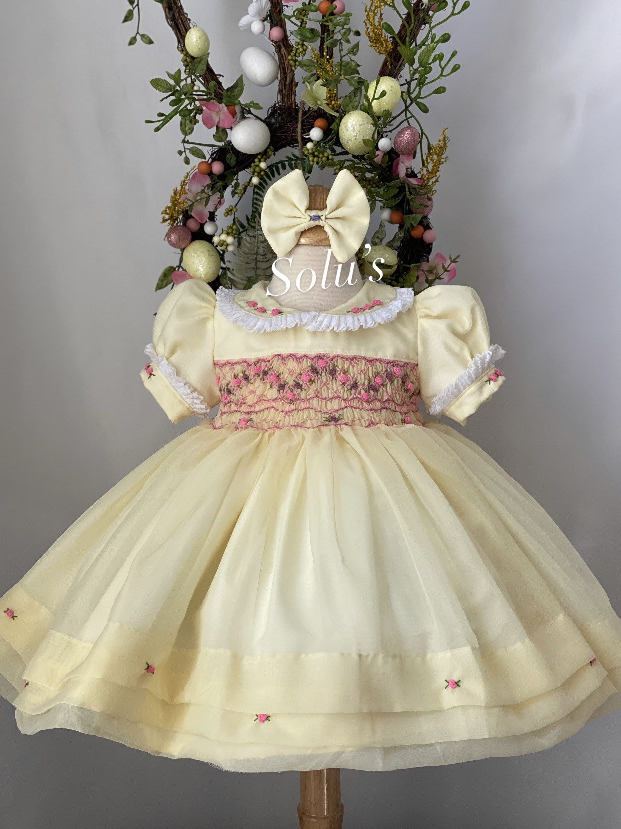 Smocked Embroidery Dress - Bishop Formal Dress