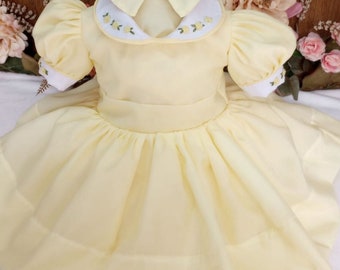 Smocked Embroidery dress- Bishop dress- Formal Yellow Dress