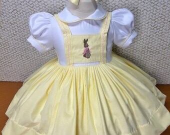 Smocked Embroidery dress- Bishop dress- Formal Yellow Dress