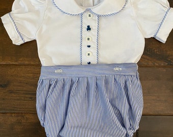 Smocked boys romper/ bishop romper