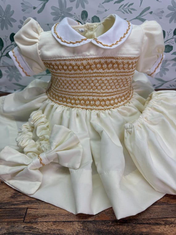 smock dress formal Smocked Embroidery dress- Bishop dress- gowns-dresses