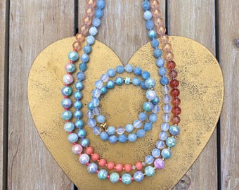 Beaded summer style necklace with ocean hues and sunset vibes