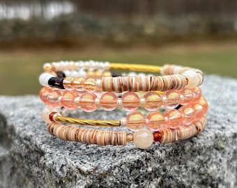 Summer whites beaded bracelets with natural shell focals
