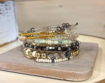 Dainty beaded wrap bracelets with gemstones, crystal, hematite and Czech glass