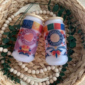 Personalized Mexican couples cup / Mexican valentine cup  / wedding frosted can cup / engagement gift /