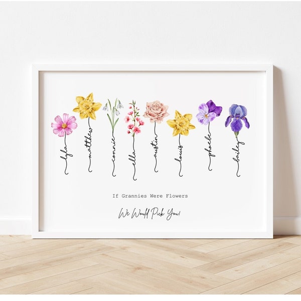 Personalised Flower Birth Month Print, Mothers Day, Friend Family, Nanny, Granny, For Mum, Thank You Teacher Gift, School Nursery Class Gift