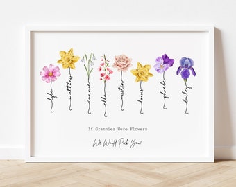 Personalised Flower Birth Month Print, Mothers Day, Friend Family, Nanny, Granny, For Mum, Thank You Teacher Gift, School Nursery Class Gift