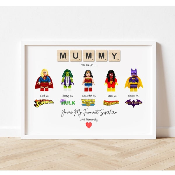 Personalised Mummy, Mum, Mothers Day, Gift, For Her, Gran, Superhero, hero, Print, Digital Download, Framed A4
