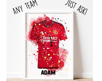 Personalised Football Shirt Print Rugby Sport Team Name Wall Art Bedroom Games Room Gift Kids Boy Girl Son Daughter Birthday Gift